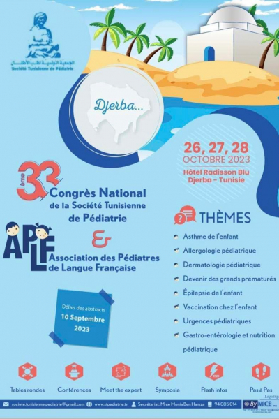 33ème Congrès National de Pédiatrie/ APLF - Djerba- Octobre 2023